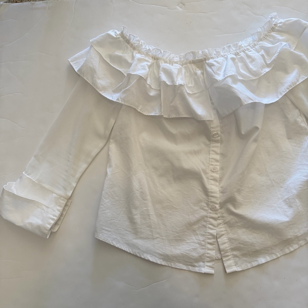 White Ruffle Off-Shoulder Blouse - Picture 2 of 8